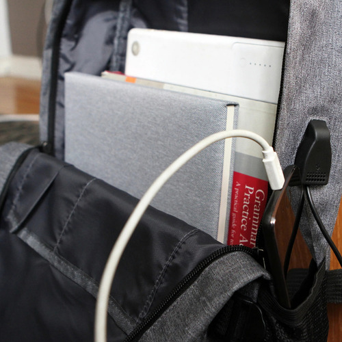 Mochila Porta Notebook Reforzada Urbana Usb Unisex Premium Color Gris Diseño de la tela Jaspeado