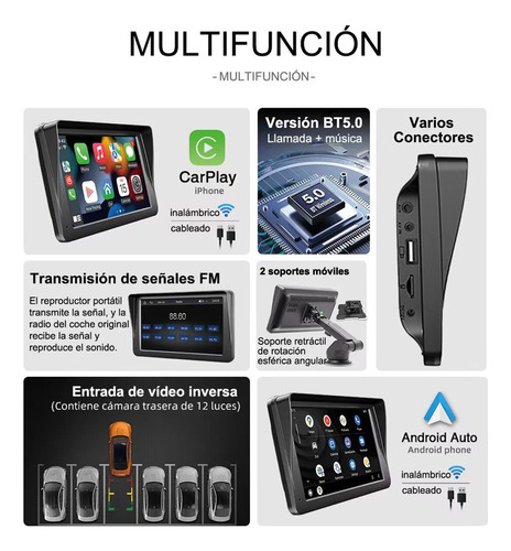 Zk Estéreo 7in Coche Portátil Inalámbrico Android Auto