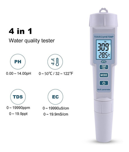 4 En 1 Ph/ec/tds/temp Medidor De Calidad Del Agua Medidor De