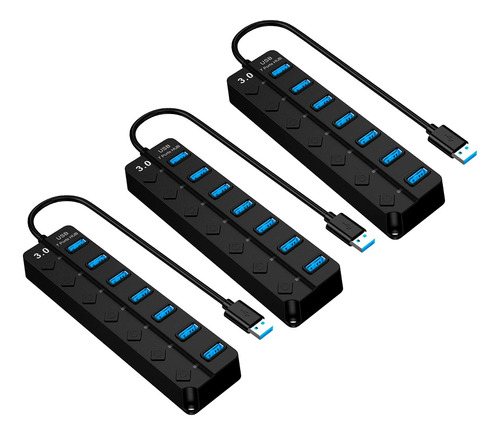 Pack 3 Hub 7 Puertos Multi Usb 3.0 Indicador Luz Led Hub