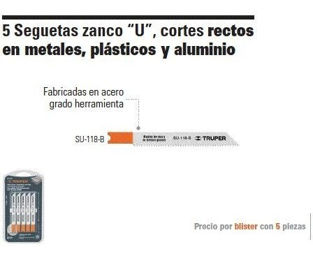 Hojas Caladora (u) Para Metal 5 Piezas Truper Cod: 2510193