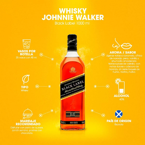 Paquete 6 Piezas Whisky Johnnie Walker Black Label 750ml