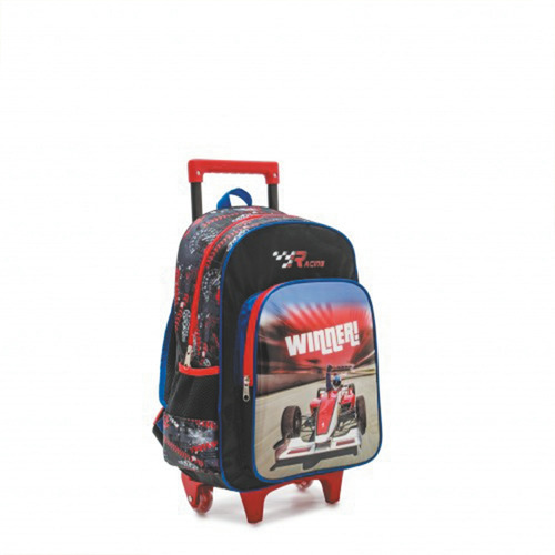 Mochila Escolar Con Carrito Auto De Carrera Multicolor