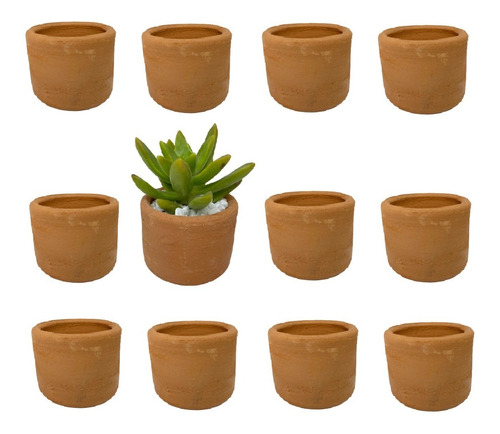 12 Macetas Mini Barro Suculentas Cactus Cilindro Decoracion