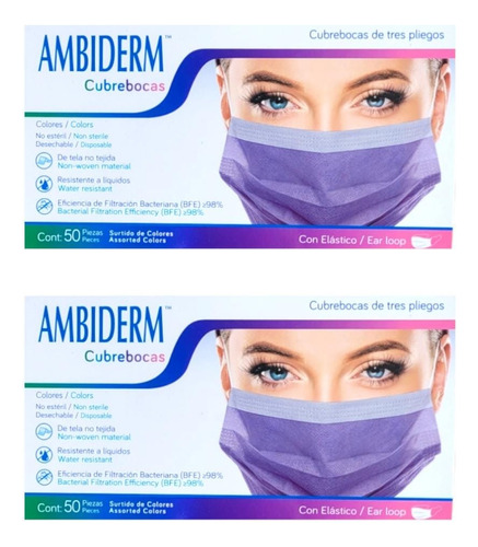 Pack 2 Cajas Cubrebocas Ambiderm 5 Colores En Uno Multicolor