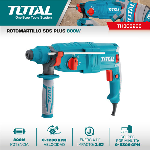 Rotomartillo Taladro Percutor 800w Sds Plus 13mm Total Color Turquesa Frecuencia 50/60