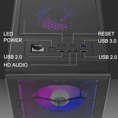 Musetex Mesh Atx Mid-tower Computer Gaming Case Con 6 Pcs ×