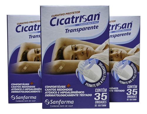 Kit 3 Curativo Transparente Resistente Água 35un Cicatrisan