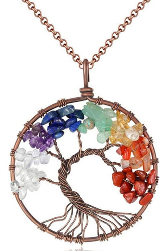 Collar Árbol De La Vida 7 Chakras Cuarzo Natural Acero 