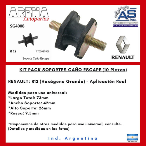 Soportes Caño Escape Renault 12 (grande) - Pack X10 - As4008