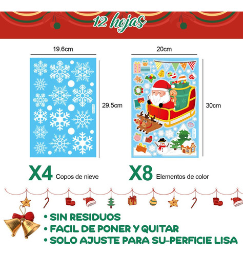 Aplicable A 12 Pegatinas Para Ventana De Navidad,