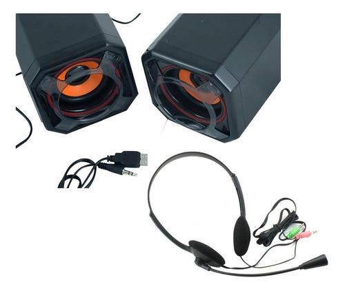 Parlantes Unitec Usb Y Plug 3.5 Mm + Obsequio Diademas Pc