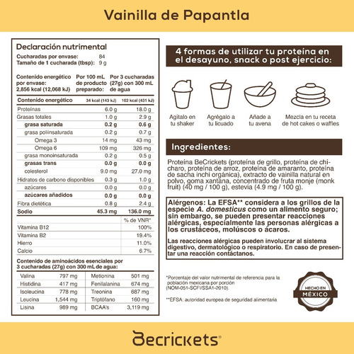 Proteína Entovegana Becrickets Vainilla - 756 G