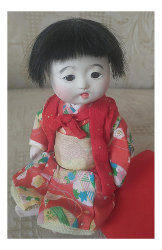 Gofun Muñeca Japonesa Bebé En Traje De Geisha De Los 60
