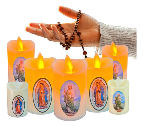 6 Velas Cirio Veladora Santos Luz Led  San Judas Virgen  