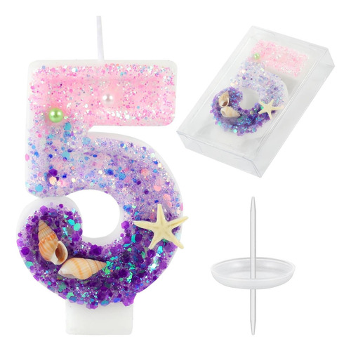 Velas De Cumpleaños, Velas De Color Rosa Y Púrpura 5 Con De