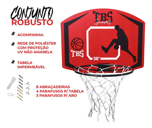 Kit Tabela Cesta De Basquete + Aro 41 Cm + Rede Seda Uv Top Triboshop