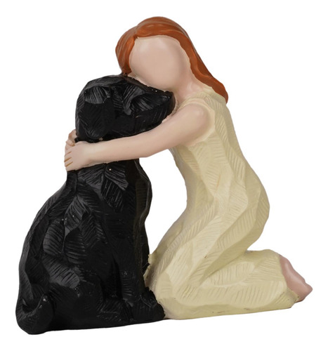 Estatua Navideña De Resina, Figura Niña Y Perro