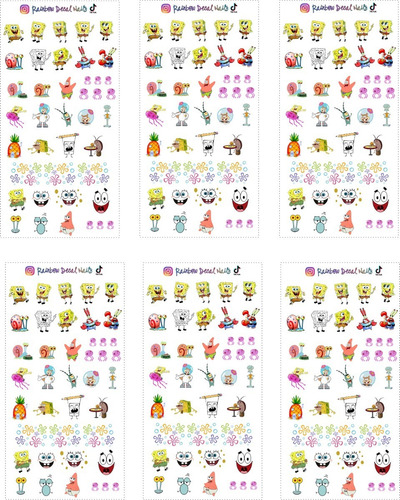 Sticker Nails Tatuajes Uñas Bob Esponja 6 Planillas