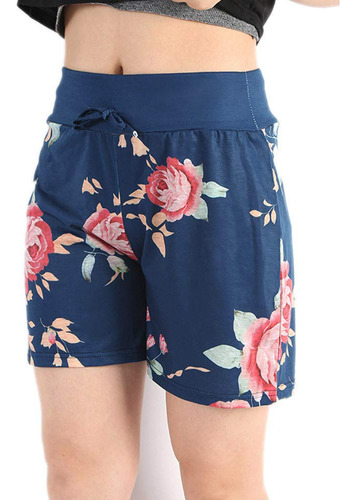 Pantalon Corto Mujer Estampado Floral Cordon Casual Playa