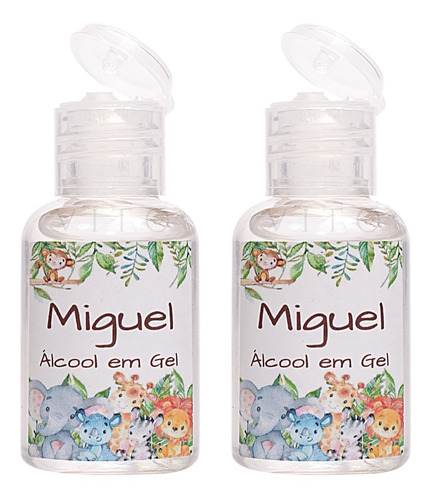 50 Mini Álcool Em Gel Lembrancinha 30ml Safari Menino