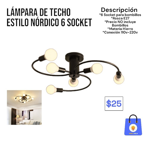 Lámpara De Techo Estilo Nórdico 6 Socket