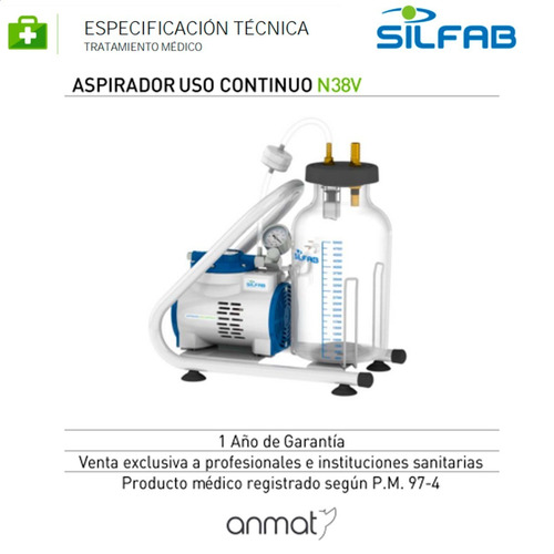 Imagen 2 de 6 de Aspirador Continuo 5 Litros Silfab N38v Con Vacuometro