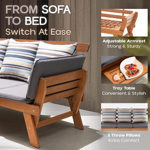 Sofá Convertible Para Exteriores Con Bandeja Y 3 Almohadas