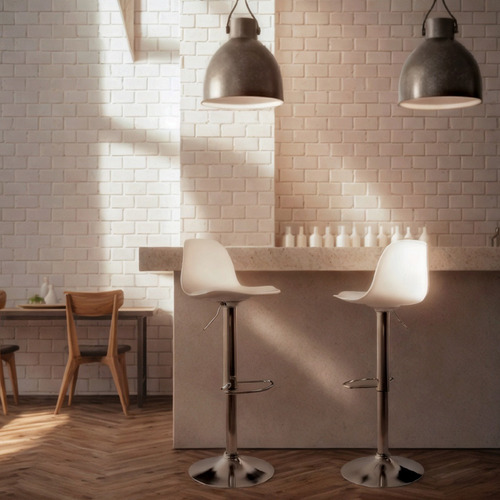 Silla De Bar Giratoria Con Reposapiés Y Respaldo Medio Cromado Blanco