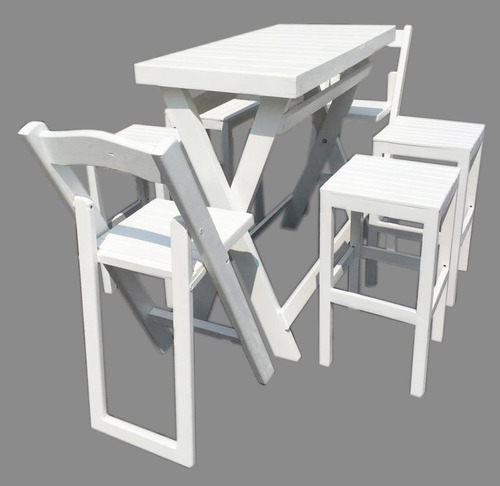 Imagen 1 de 4 de Mesa Alta Periquera Con 6 Bancos Jardín Terraza Comedor Pino