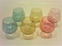 Comprar   Seis Copas Cognac De Cristal En Tres Colores Y Virola Oro