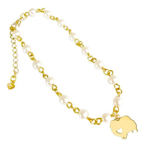 Pulseira Com Pérolas Spitz Alemão - Banho Ouro 18k