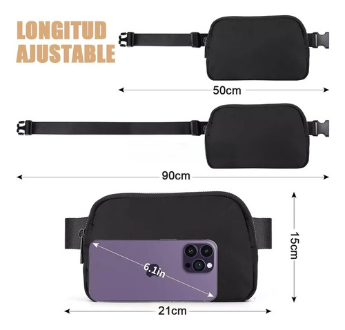 2 Cangurera Deportiva Multiusos Impermeable Gym Correr Bolsa Negro/caqui Color Puro