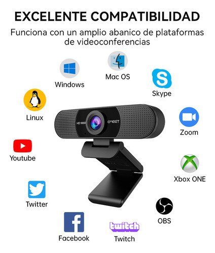 Cámara Web 1080p Emeet C960 Full Hd Webcam Gris Con 2 Mics