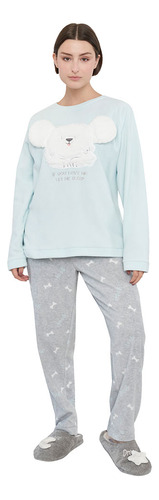 Pijama Mujer Polar Caras Aqua Conejo Corona