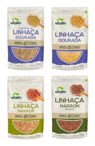 Kit 4 Linhaça Vitalin: Linhaça Dourada, Farinha Linhaça