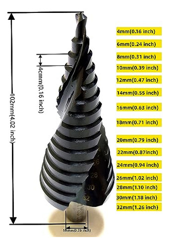 Broca Escalonada En Espiral De Vástago Triangular Hss De 4-3