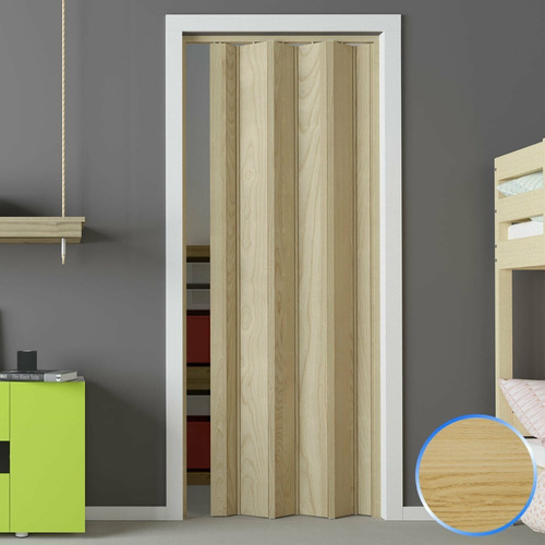 Imagen 5 de 7 de Puerta Plegable Pvc Imitación Madera Clara 70 X 2.10 Marfil