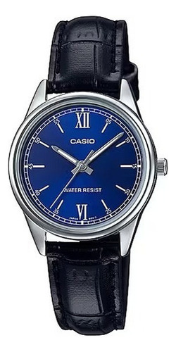 Reloj Casio Mujer Ltp-v005l Oficial !. Color De La Malla Negro/ Fondo Azul Color Del Bisel Plateado
