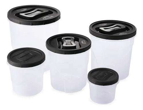 5 Potes Para Mantimento Arroz 5kg Feijão Farinha Plasútil Cor Preto