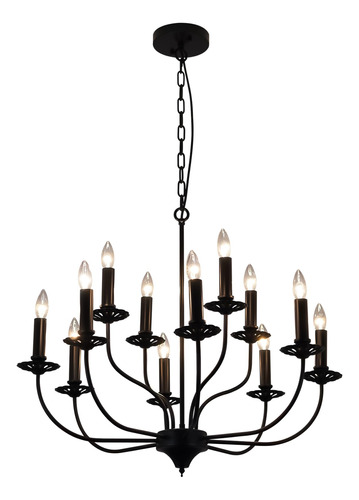 Tanin Candelabro De Casa De Campo Negro, 12 Luces Para Comed