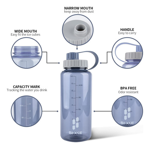 Botella De Agua De 1 Litro, 32 Oz, Sin Bpa, No Tóxico,...