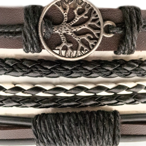 Imagen 2 de 7 de Pulsera Hombre Conjunto 4 En 1 Dije Arbol De La Vida Cuero