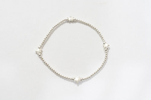 Pulsera Plata 925 Bolitas Elástica Dije Estrella- Cindyrella