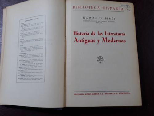 Historia De Las Literaturas Antiguas Y Modernas- Ramón Perés (Usado)