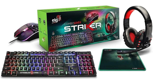 Kit Gamer Teclado Mouse Headset Mousepad Striker ELG Cgsr41