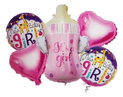 Kit De 5 Globos Baby Shower It's A Girl Rosa