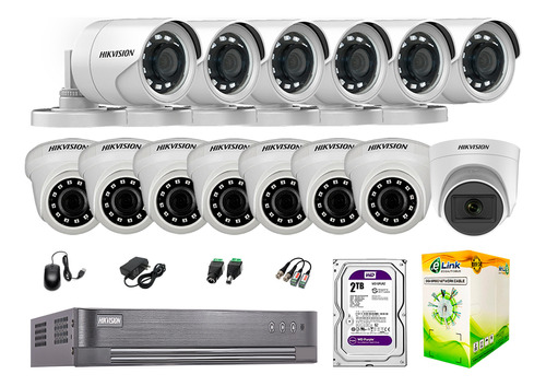 Cámaras Seguridad Kit 14 1080p Hikvision 2tb 1 Camara Audio