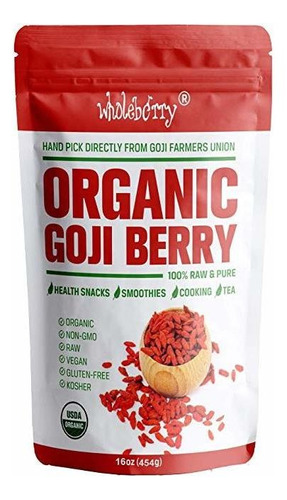 Wholeberry Orgánicos Bayas De Goji 16 Oz | Crudo, Vegano, Si