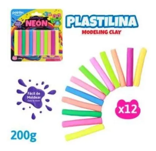 comprar Plastilina Neon X 12 Colores Variados 200g Pointer
